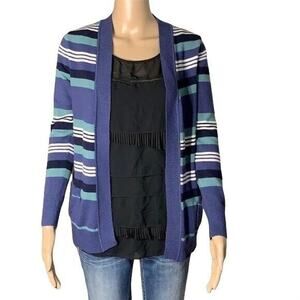 41 Hawthorn Womens Cardigan Sweater Striped Open Front Long Sleeves Blue Small